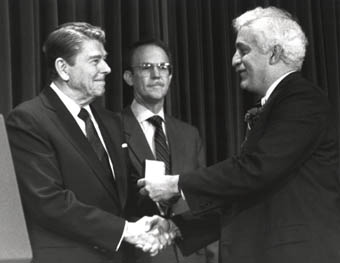 Raymond Damadian, MD  receiving the National Medal of Technology from Presiden Reagan